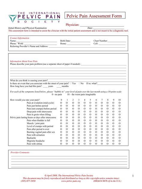 Pelvic Pain Assessment Form Fill Online Printable Fillable Blank