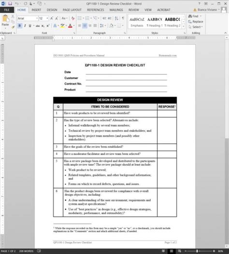 Free Design Review Checklist Iso Template Technical Checklist Template