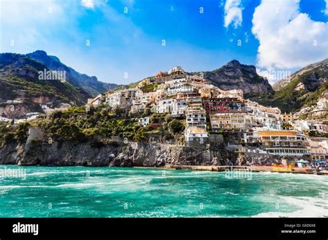 Cliff Side Buildings By Sea Positano Amalfi Coast Italy Stock Photo