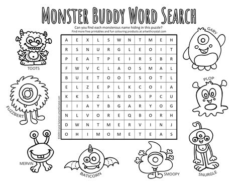 Free Printable Monster Word Search Colouring Page Game Canadian Art