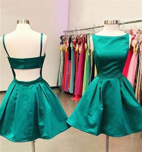 mini short emerald green satin homecoming party dress a line hollow out back sexy graduation