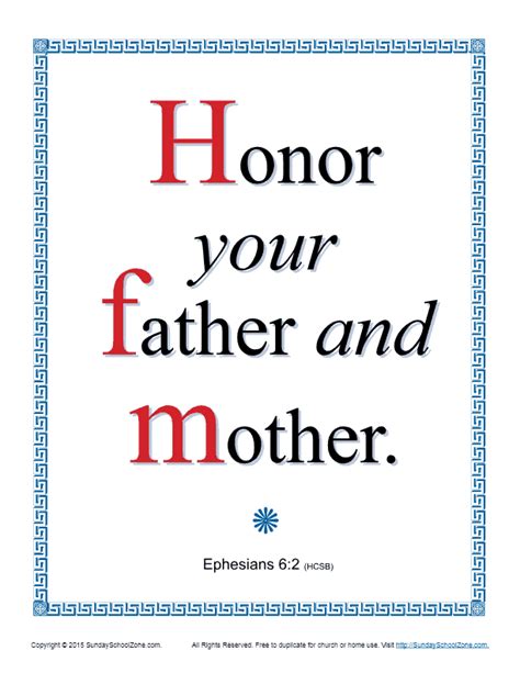 Honor Your Father And Mother Scripture Page On Sunday School Zone