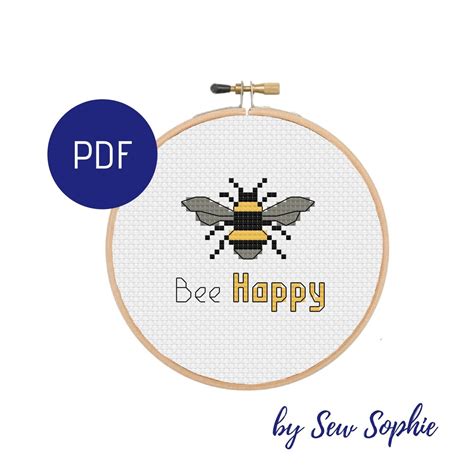 Bee Happy Cross Stitch Chart Printable Pdf For Beginners Etsy