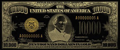 Us Ten Thousand Dollar Bill 1934 10000 Usd Treasury Note In Gold