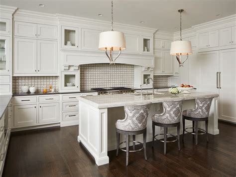 Large Gourmet Kitchen With White Custom Cabinetry And Hand Painted