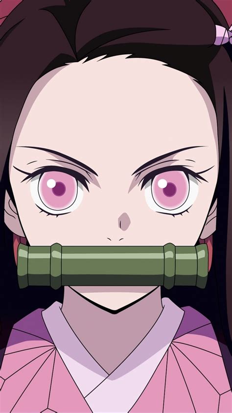 Download Wallpaper 750x1334 Angry Kamado Nezuko Pink Eyes Anime Girl