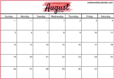 Full Page August Calendar Printable Best Calendar Example
