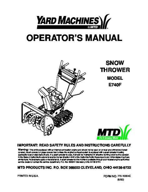 Mtd 826 Snowblower Manual