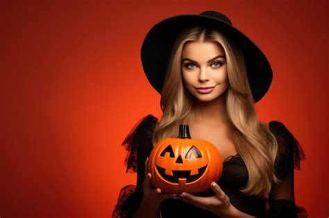 Premium Ai Image Beautiful Girl Wearing A Halloween Witch Costume