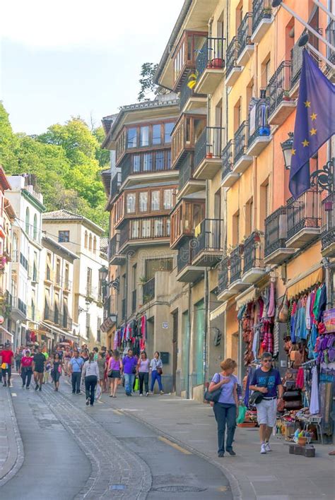 Sunny Street Of Spanish City Granada Stock Photo Image Of View