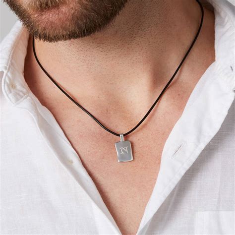 Men S Personalised Leather Initial Necklace By Under The Rose