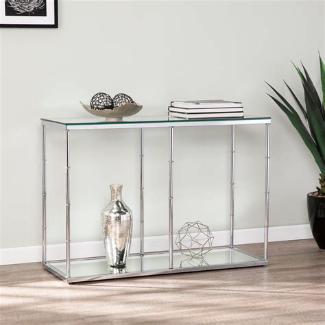 Alinko Glass Console Table W Mirrored Shelf Chrome