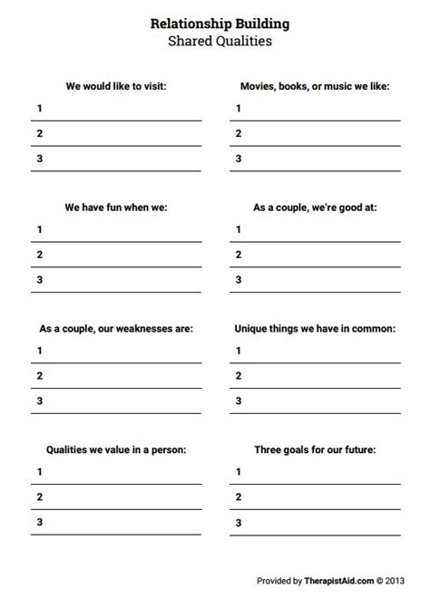 Relationship Building Shared Qualities Worksheet Therapist Aid