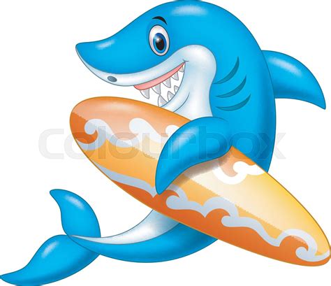 Cartoon Shark Holding Surfboard Stock Vector Colourbox
