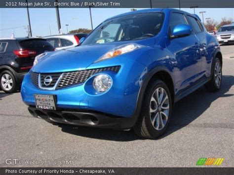 Detailed features and specs for the used 2012 nissan juke including fuel economy, transmission, warranty, engine type, cylinders, drivetrain and more. Electric Blue - 2012 Nissan Juke SV - Black/Silver Trim ...