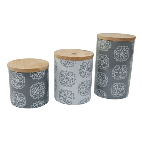 Store items and add a decorative touch with these kitchen canisters. Le Chef Ceramic Storage Canisters in Grey and White (Set ...