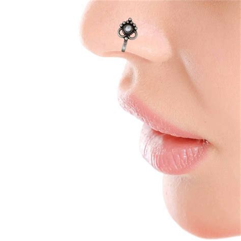 Silver Oxidised Jewellery Silver Nose Pin Women Stone Nose Pin Nose Ring For Girls