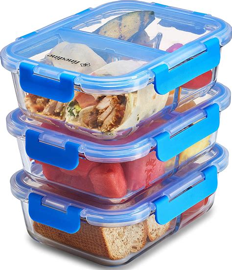 Glass Meal Prep Containers 3 Compartment 6 Pack 32 Oz