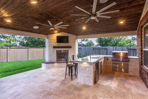 Patio Cover With Outdoor Kitchen And Fireplace Richmond Tx Hhi