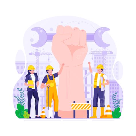 1st May Labor Day Illustration Construction Workers With A Giant Raise