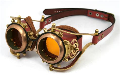 Steampunk Goggles Rusty Brown Leather Brass Gears By Ambassadormann On