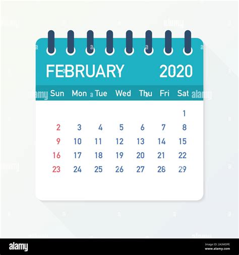 Febrero De 2020 Hoja De Calendario Calendario 2020 En Estilo Plano