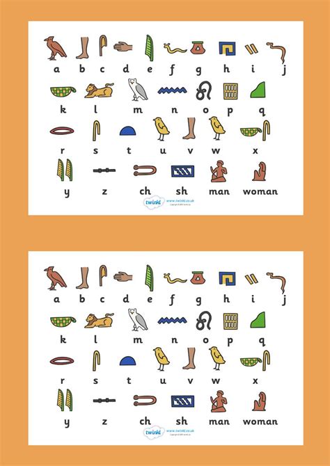 Ancient Egyptian Hieroglyphs Sheet Free Printable