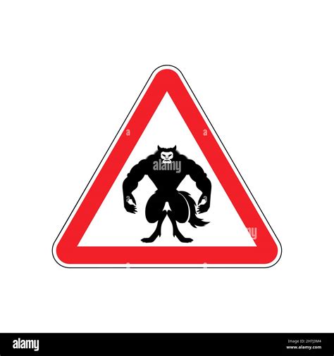 Attention Werewolf Caution Werwolf Monster Red Triangle Road Sign