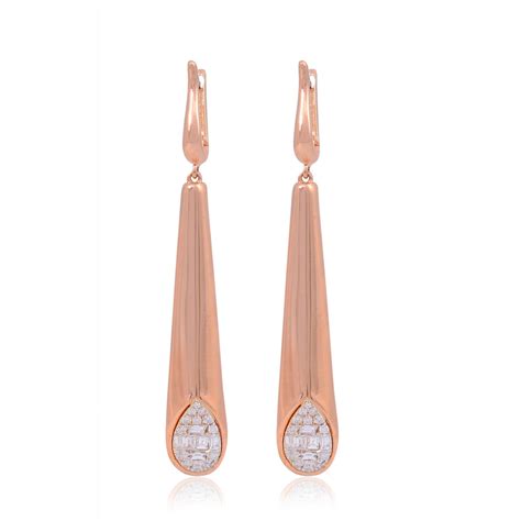 Wedding 18k Rose Gold Dangle Earrings 0 60 Ct Natural Diamond Etsy