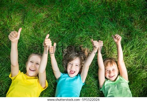 Group Happy Children Playing Outdoors Kids Stock Photo 591522026