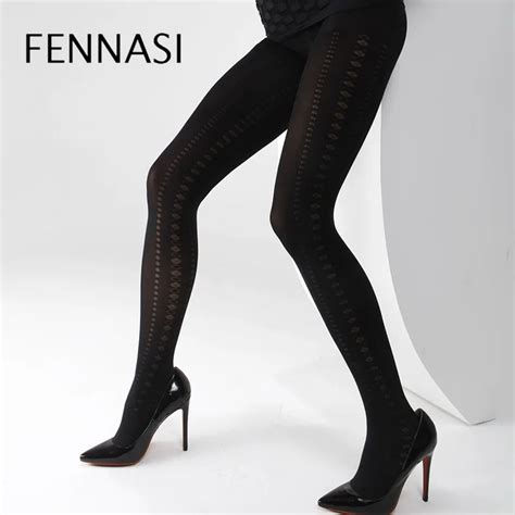Fennasi Autumn Winter Jacquard Floral Womens Pantyhose Print With Striped Plaid Pattern Sexy