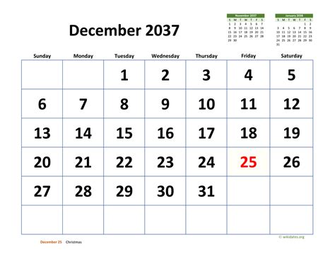 December 2037 Calendar With Extra Large Dates