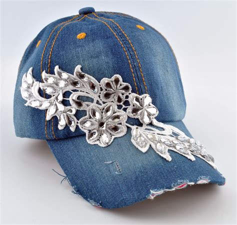New Flower Designs Women Rhinestone Bling Adjustable Baseball Cap
