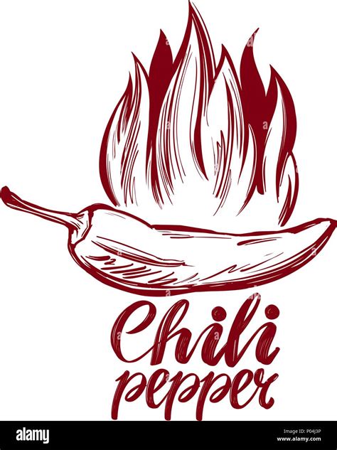 Chili Pepper And Flame Abstract Symbol Sign Vegetable Hand Drawn Vector Illustration Sketch