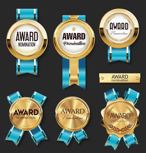 Premium Vector Gold Medal With Blue Ribbons Award Collection