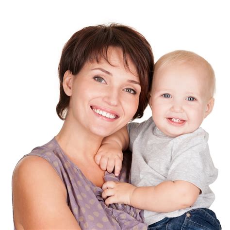 Free Photo Portrait Of The Happy Mother With Smiling Baby On White