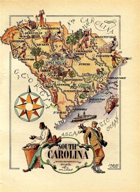 1946 Vintage Map Of South Carolina United States Usa Illustrated Map