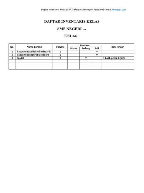 Daftar Inventaris Kelas Smp Pdf
