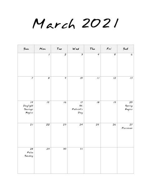 Free Editable March Calendar 2021 Template With Notes 13 2020 Calendar