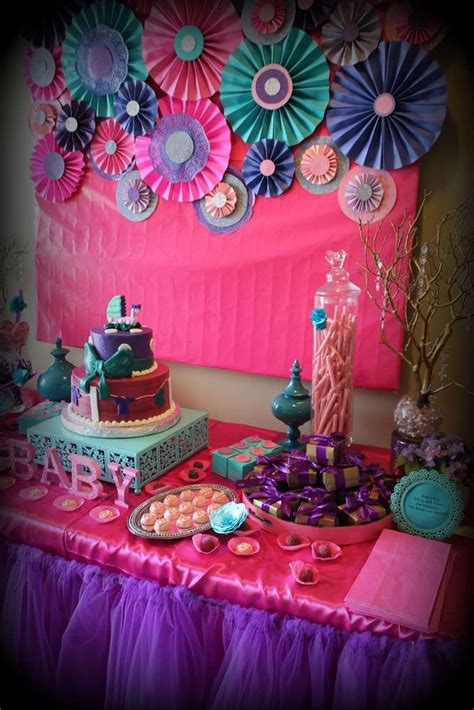 Pink and purple baby shower decorations. Pink purple turquoise, It's a girl Baby Shower Party Ideas ...