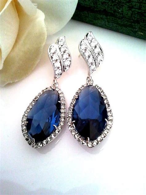 Sapphire Earrings Blue Wedding Bridal Bridesmaid Jewelry Navy