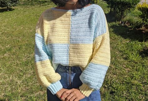 Cropped Color Block Crochet Sweater Pattern Etsy