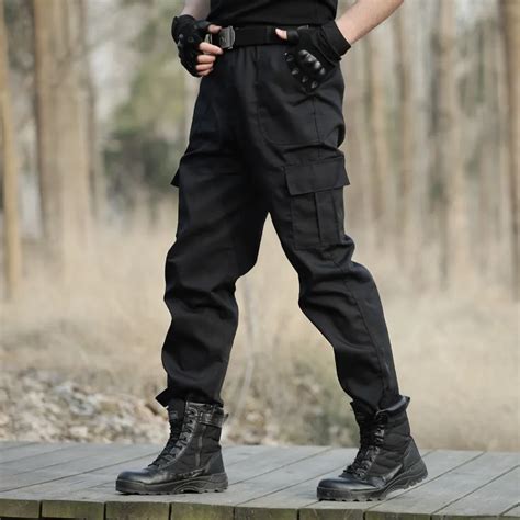 Black Military Cargo Pants Men S Check Working Pantalones Tactical