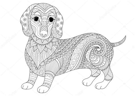Zendoodle Design Of Dachshund Puppy For Adult Coloring