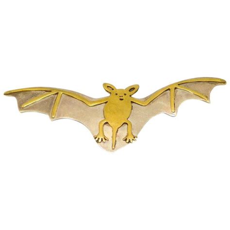 Signed Mixed Metals Flying Bat Brooch Pin Sterling And Brass
