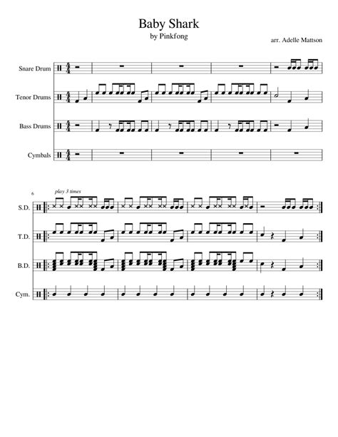 Baby Shark Drumline Cadence Sheet Music For Percussion Download Free