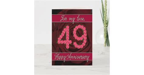49th Anniversary Card With Roses And Leaves