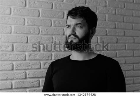 Bw Portrait Handsome Man Beard Young Stock Photo 1342179428 Shutterstock