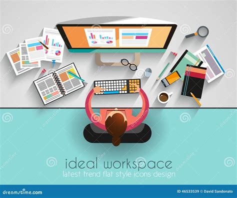 Ideal Workspace For Teamwork And Brainsotrming With Flat Style Stock