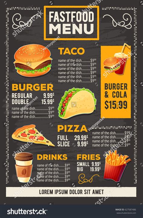 Add beautiful filters to your menu layout. Vector cartoon illustration of a design fast food ...